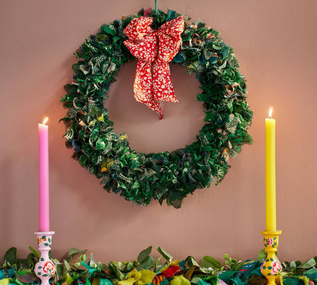 Recycled Sari Large Green Wreath 