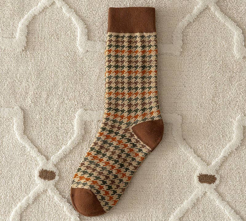 Japanese Cotton Retro Socks in brown 