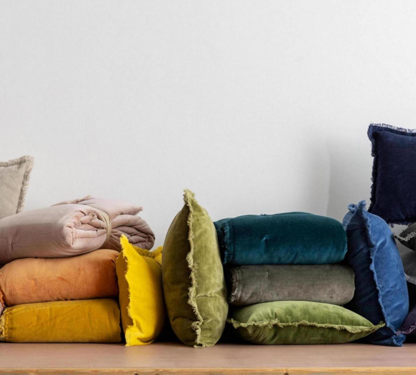 Olive Green Velvet Cushion with Fringe - Rectangle