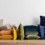 Olive Green Velvet Cushion with Fringe - Rectangle