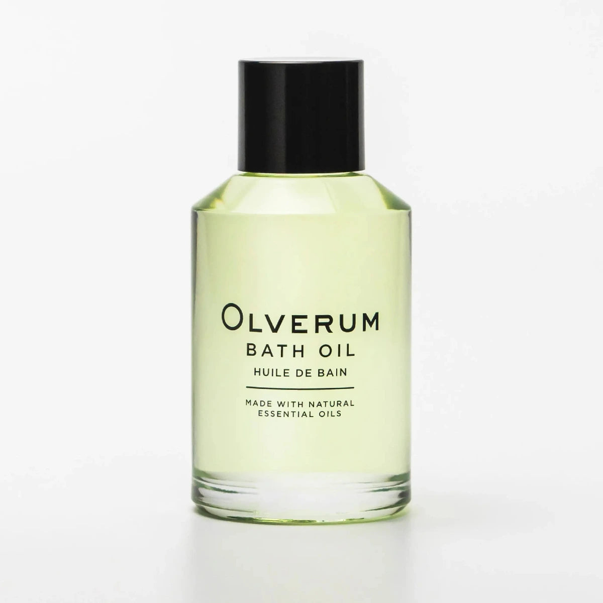 Olverum bath oil bottle on a white background