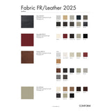 Color swatches for fabric and leather with brand 'Conform' at the bottom.