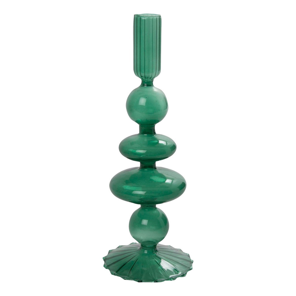 green glass candlestick