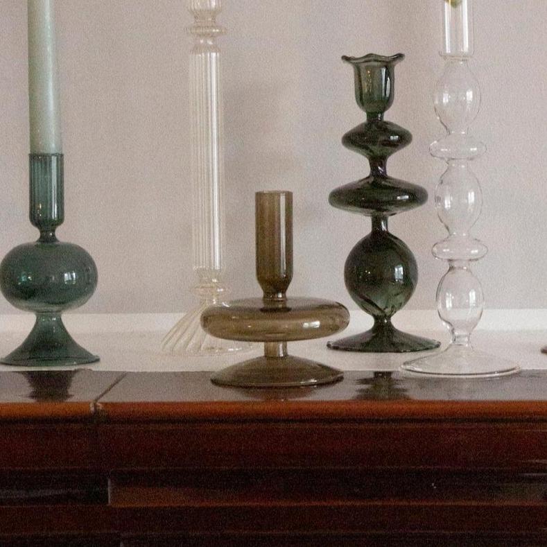 Dark Olive Green Glass Candlestick