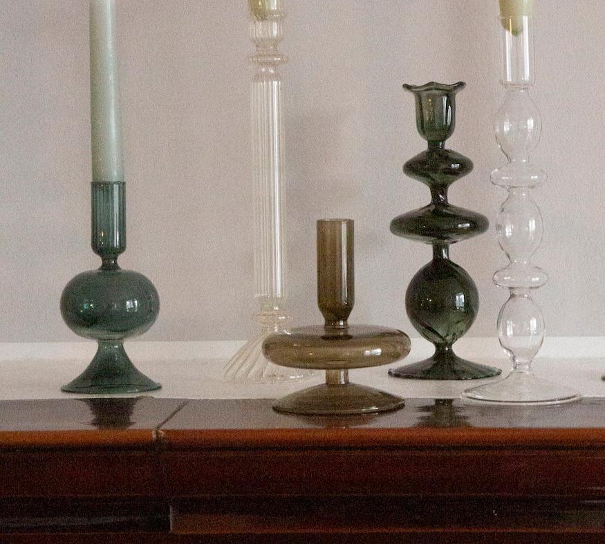 deep green Glass Candlestick