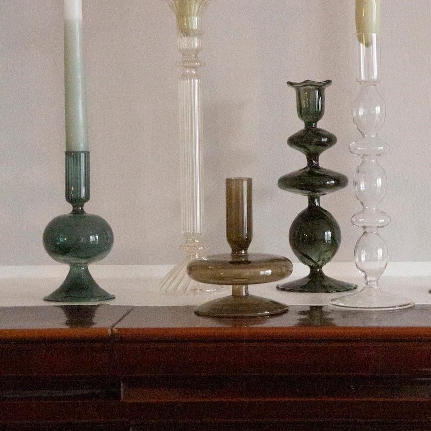 deep green Glass Candlestick