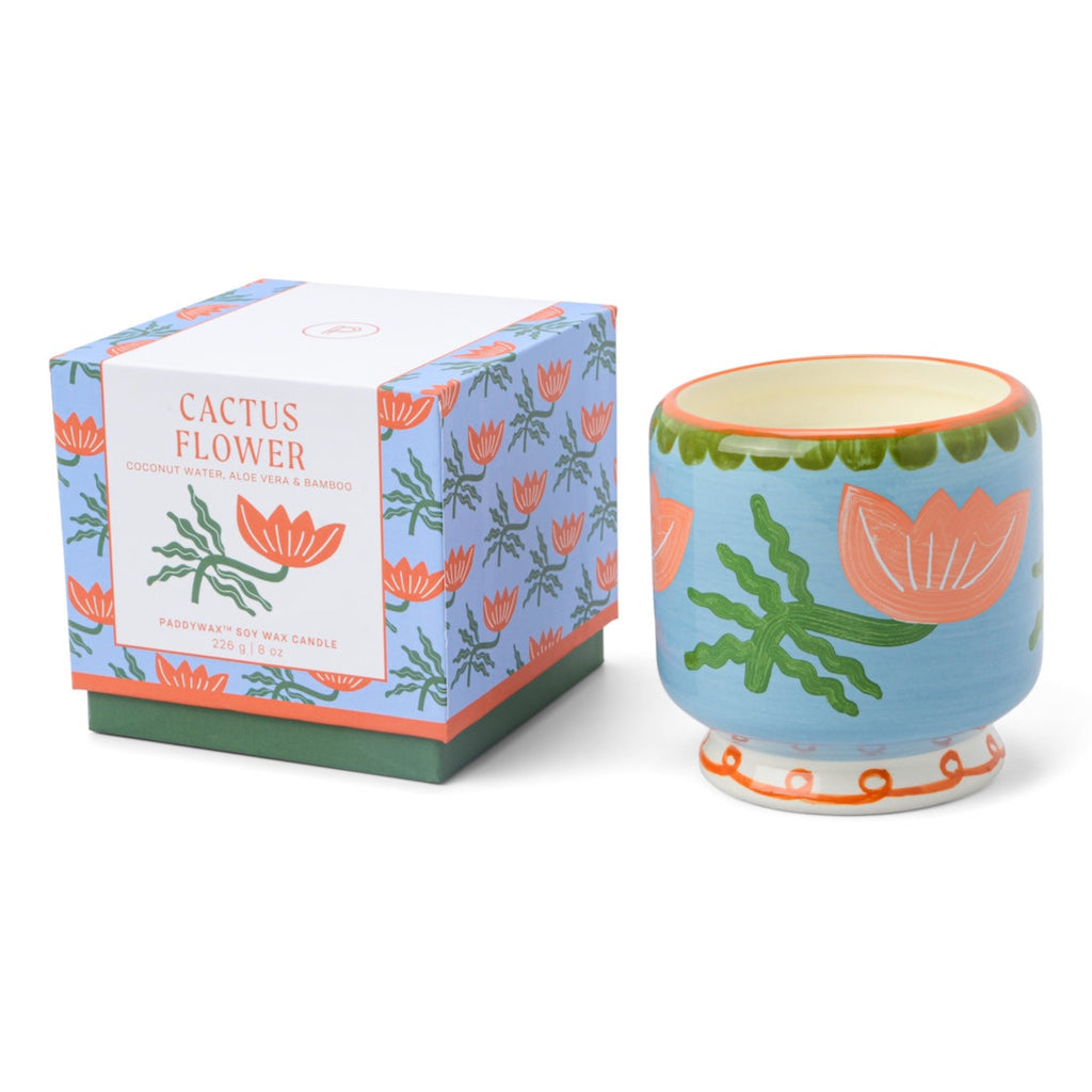 Cactus Flower Hand Painted Candle