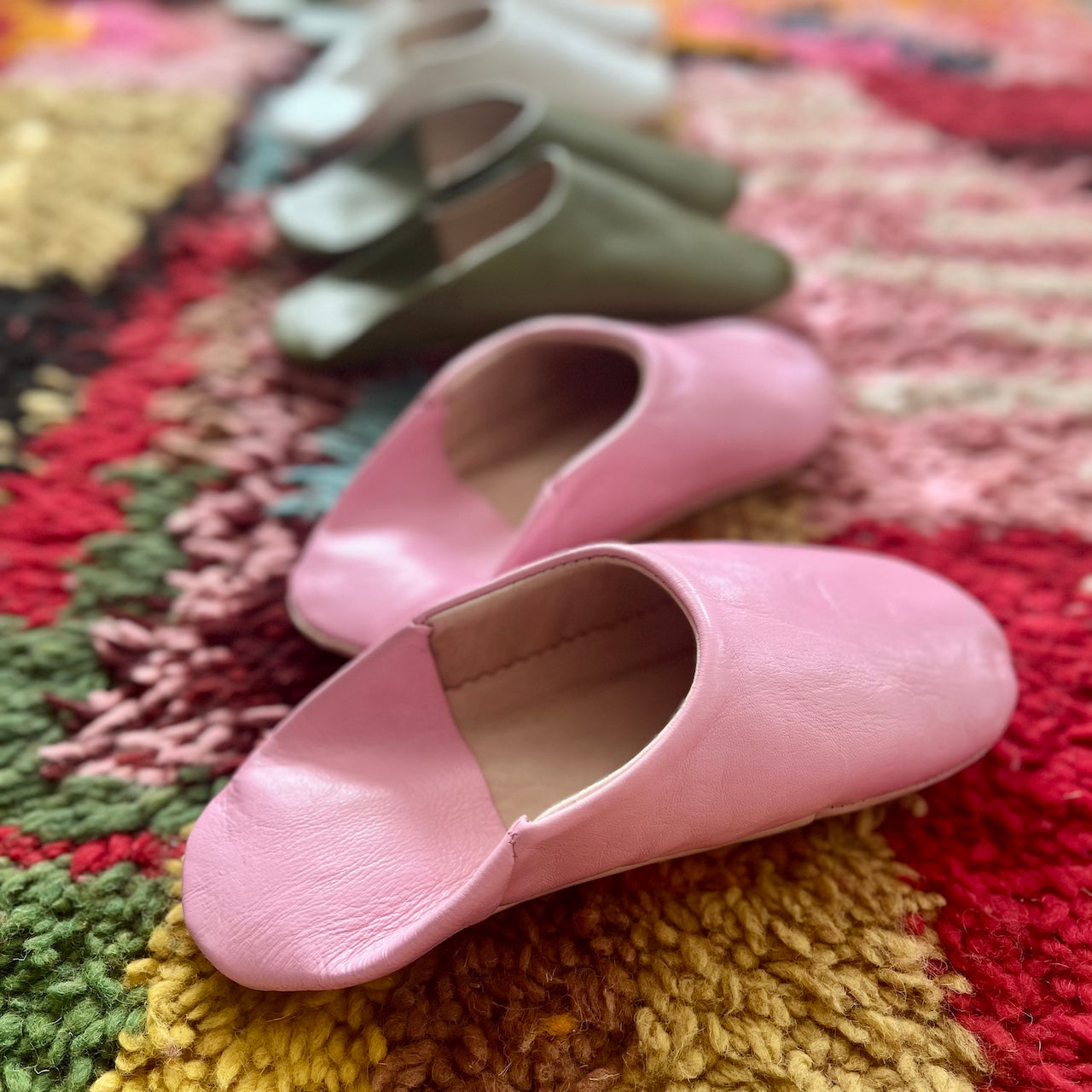 ladies pink leather babouche slippers