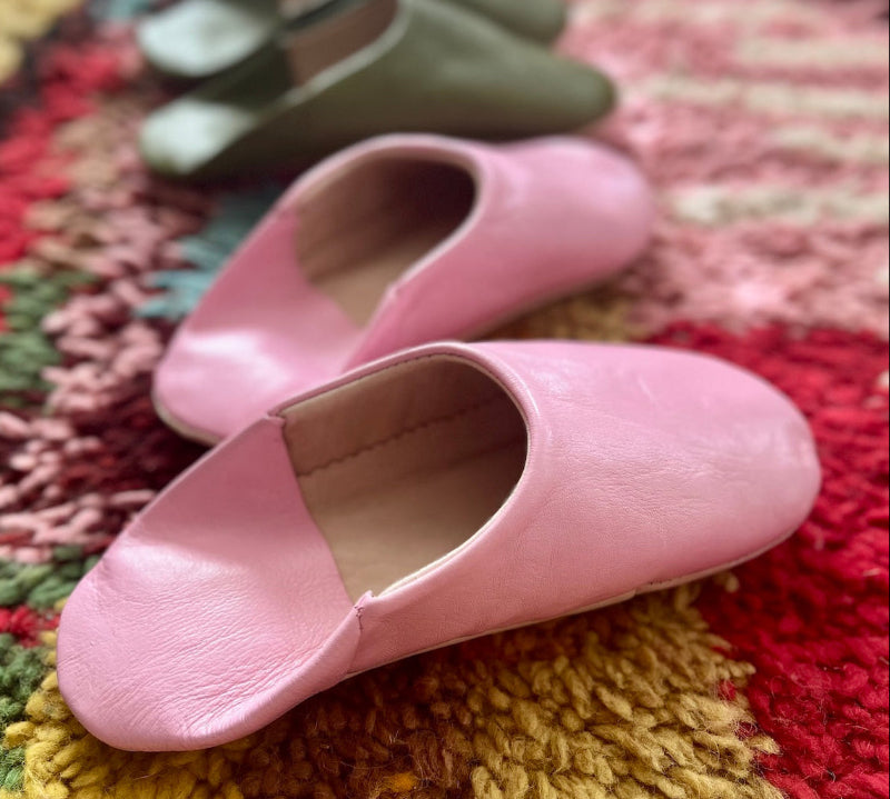 ladies pink leather babouche slippers