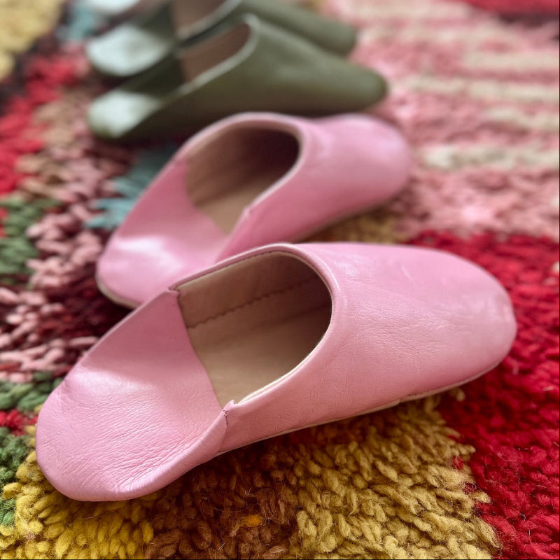 ladies pink leather babouche slippers