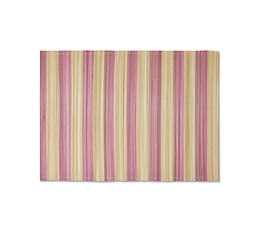 Rectangular placemat with pink and beige vertical stripes on a white background