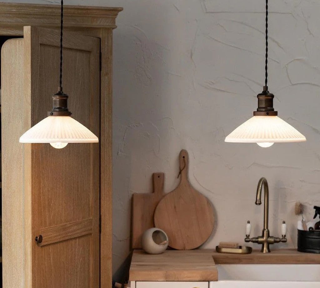 Beaulieu Fluted Double White Ceramic Pendant Light