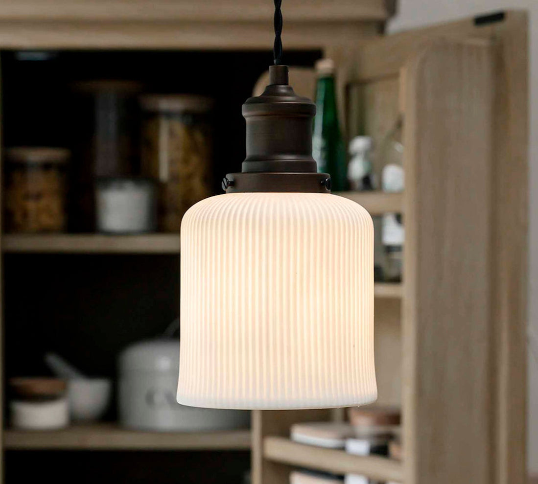 Beaulieu Fluted White Ceramic Cylinder Pendant Light