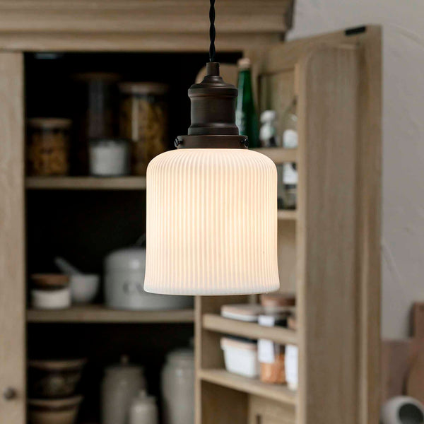 Beaulieu Fluted White Ceramic Cylinder Pendant Light