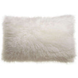 A rectangular fluffy faux fur cushion in off-white, shown against a plain white background.