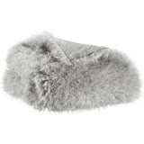 A light gray shaggy faux fur throw blanket with a smooth gray fabric underside, shown on a plain white background.