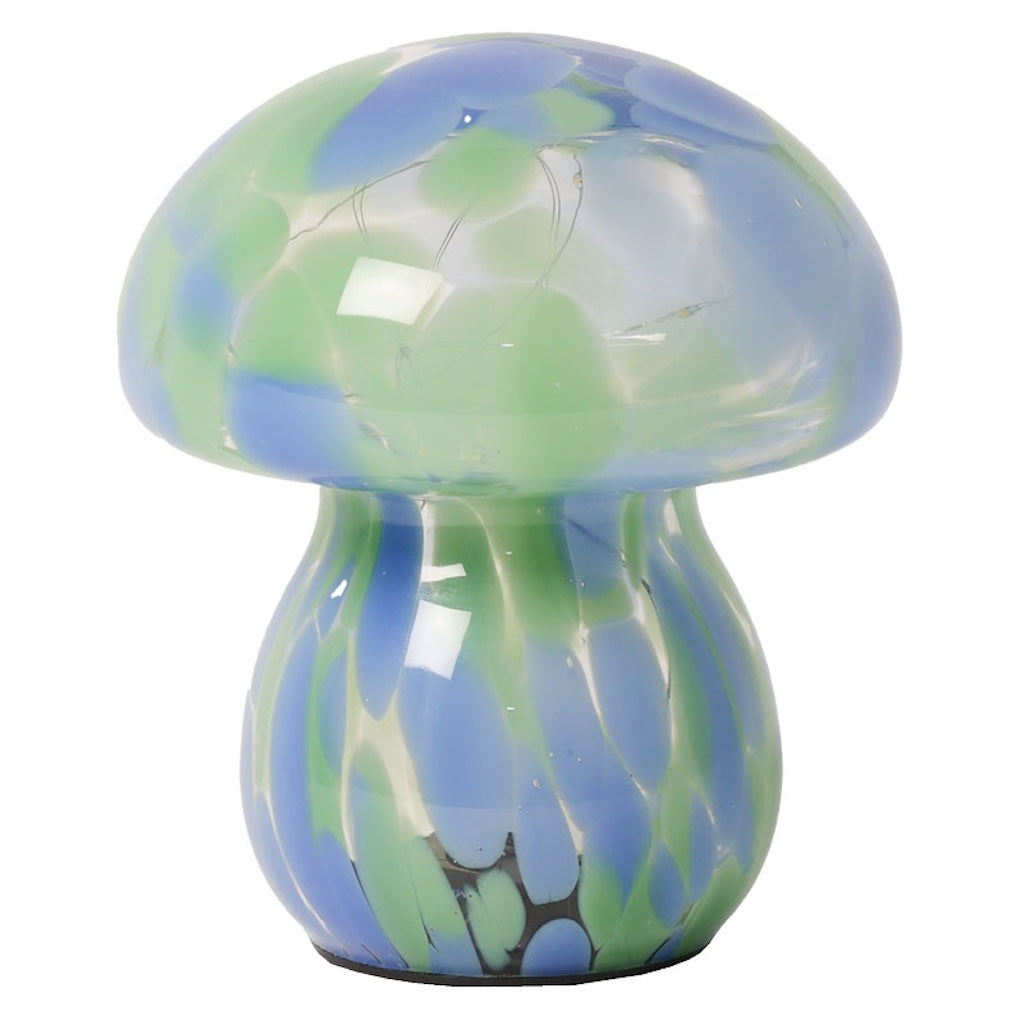 Green and blue glass mushroom portable lamp 
