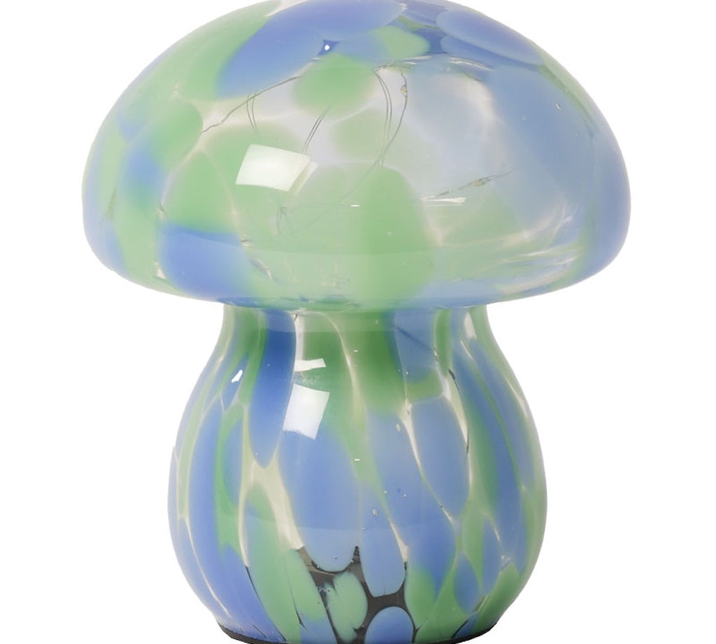Green and blue glass mushroom portable lamp 