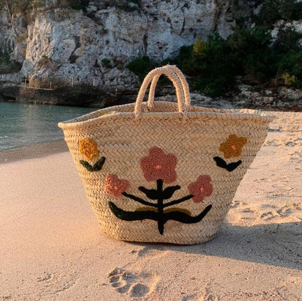 Hand Embroidered Posy Shopping Basket by Bohemia