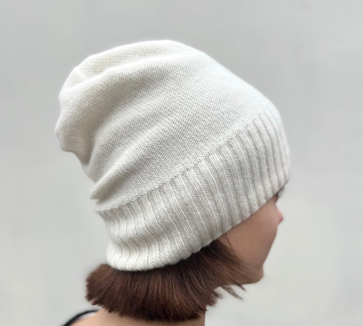 cream cashmere and wool beanie hat