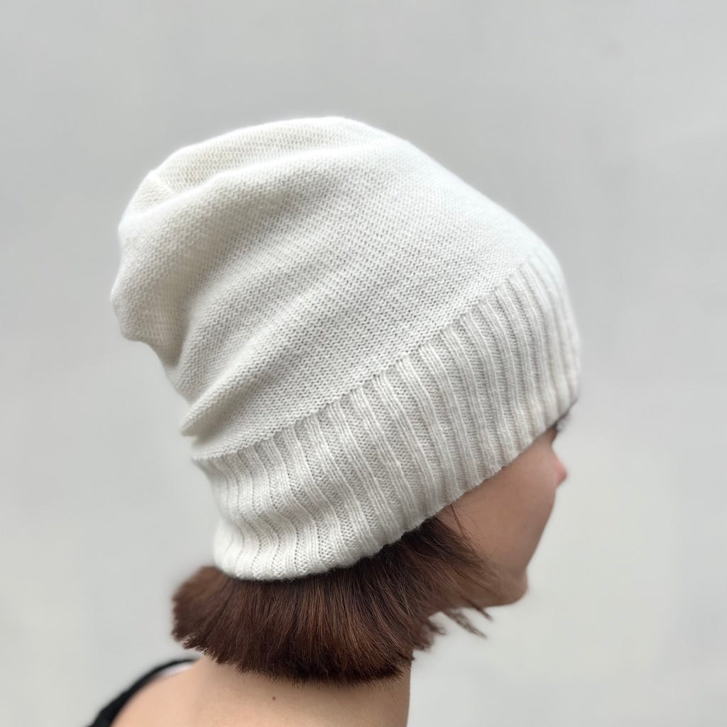 cream cashmere and wool beanie hat