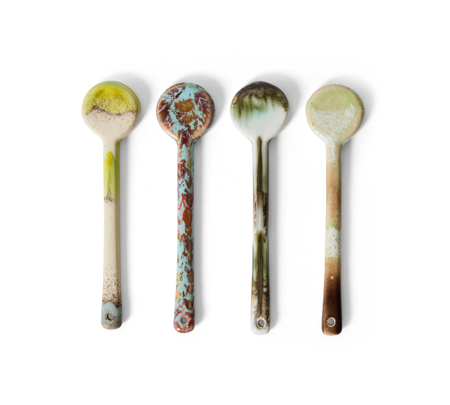 4 multicoloured stoneware spoons