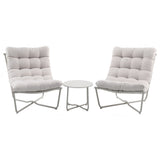 set of two beige fabric chairs and coffee table 