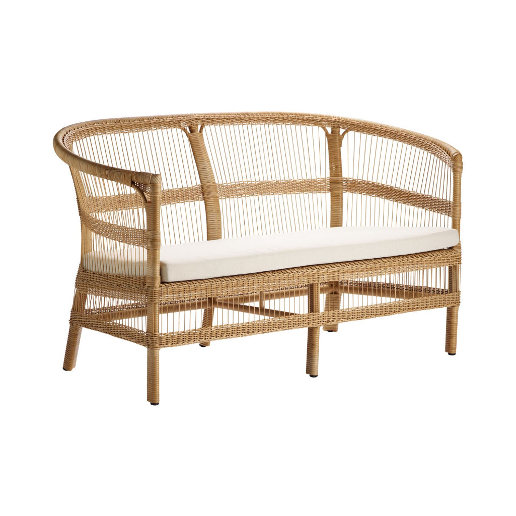 rattan sofa with white cushion on a white background