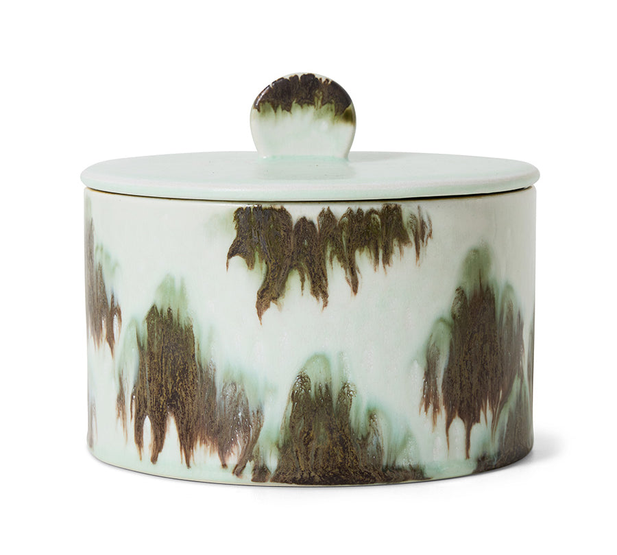 Cookie jar tide by HKLIVING with a lid featuring a abstract brown and green design