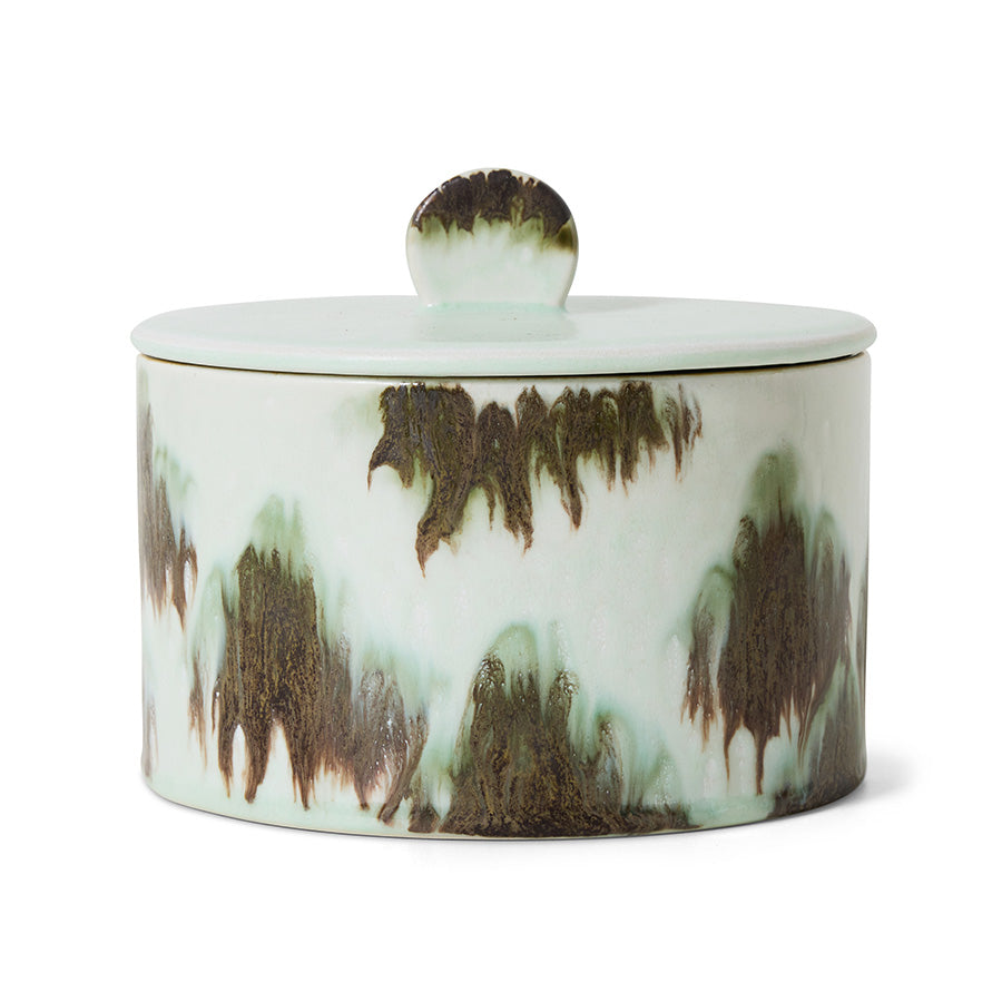 Cookie jar tide by HKLIVING with a lid featuring a abstract brown and green design