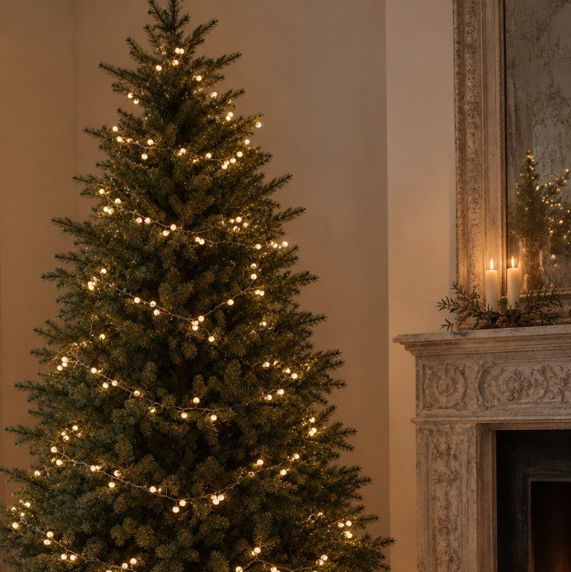 Snowberry white berry lights on a Christmas tree