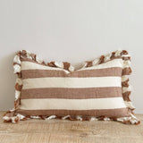 Ruffled Linen Cushion Cover in Rust stripe 