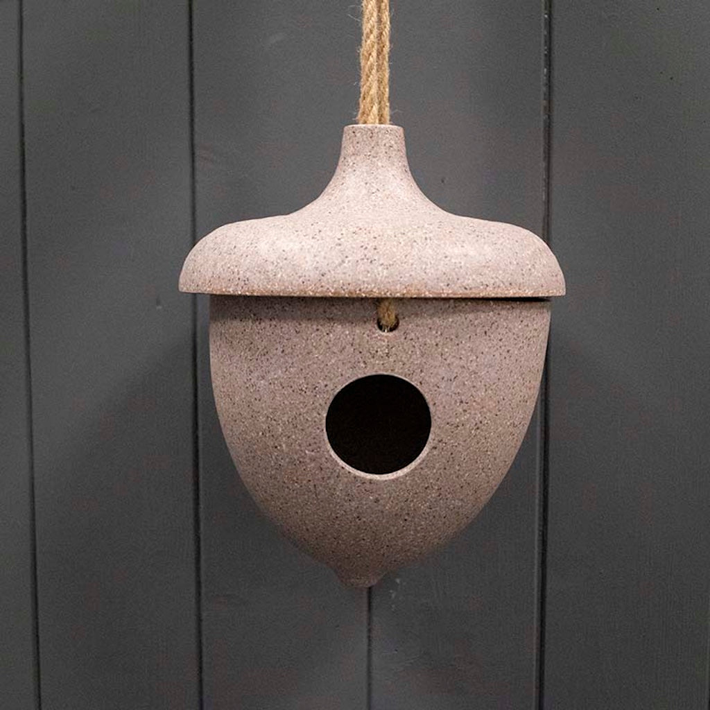 Earthy Hanging Acorn Bird House in Nut Husk 