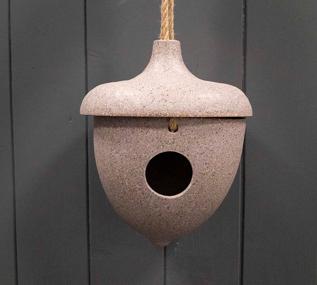 Earthy Hanging Acorn Bird House in Nut Husk 