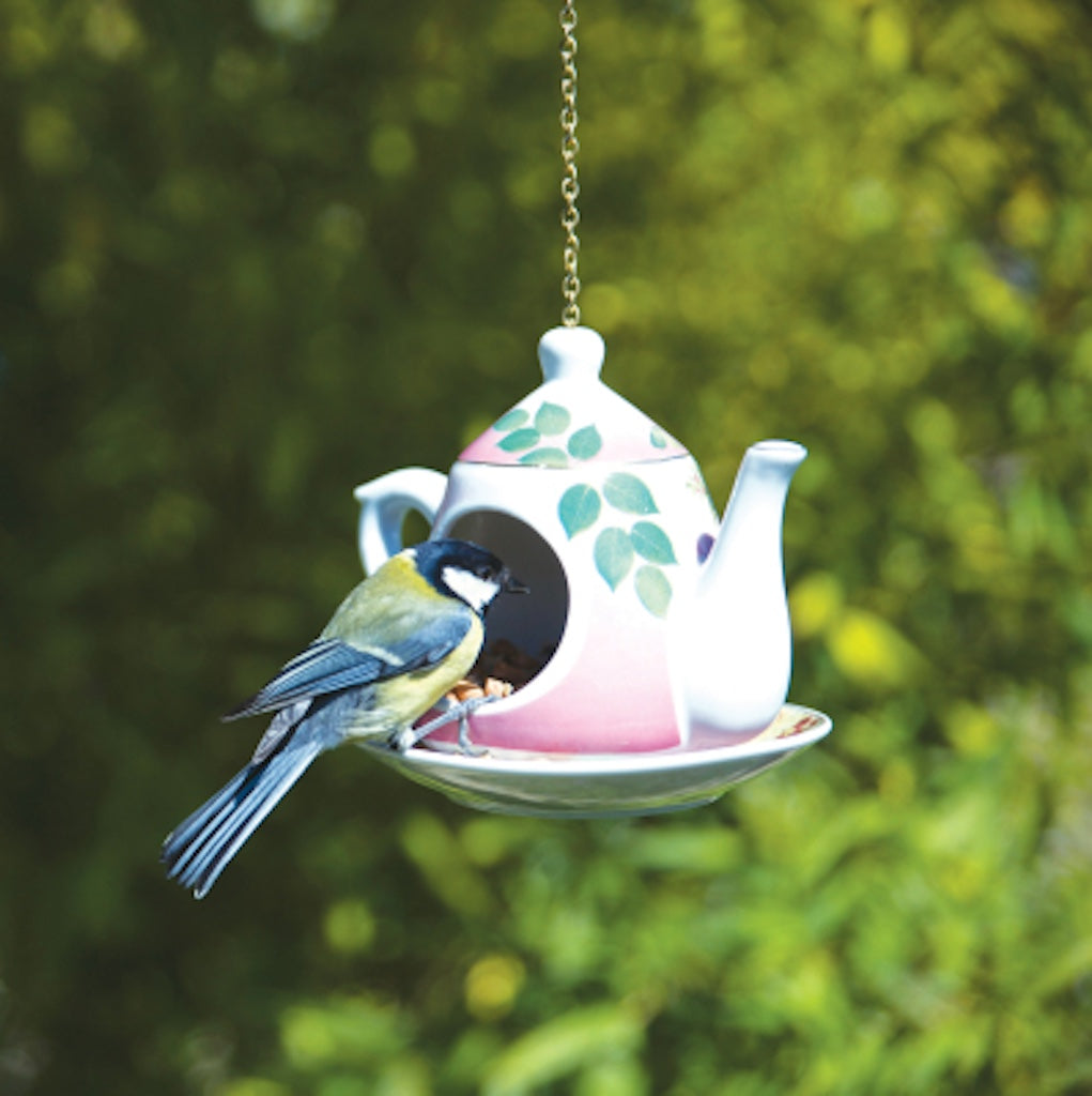 hanging teapot bird feeder