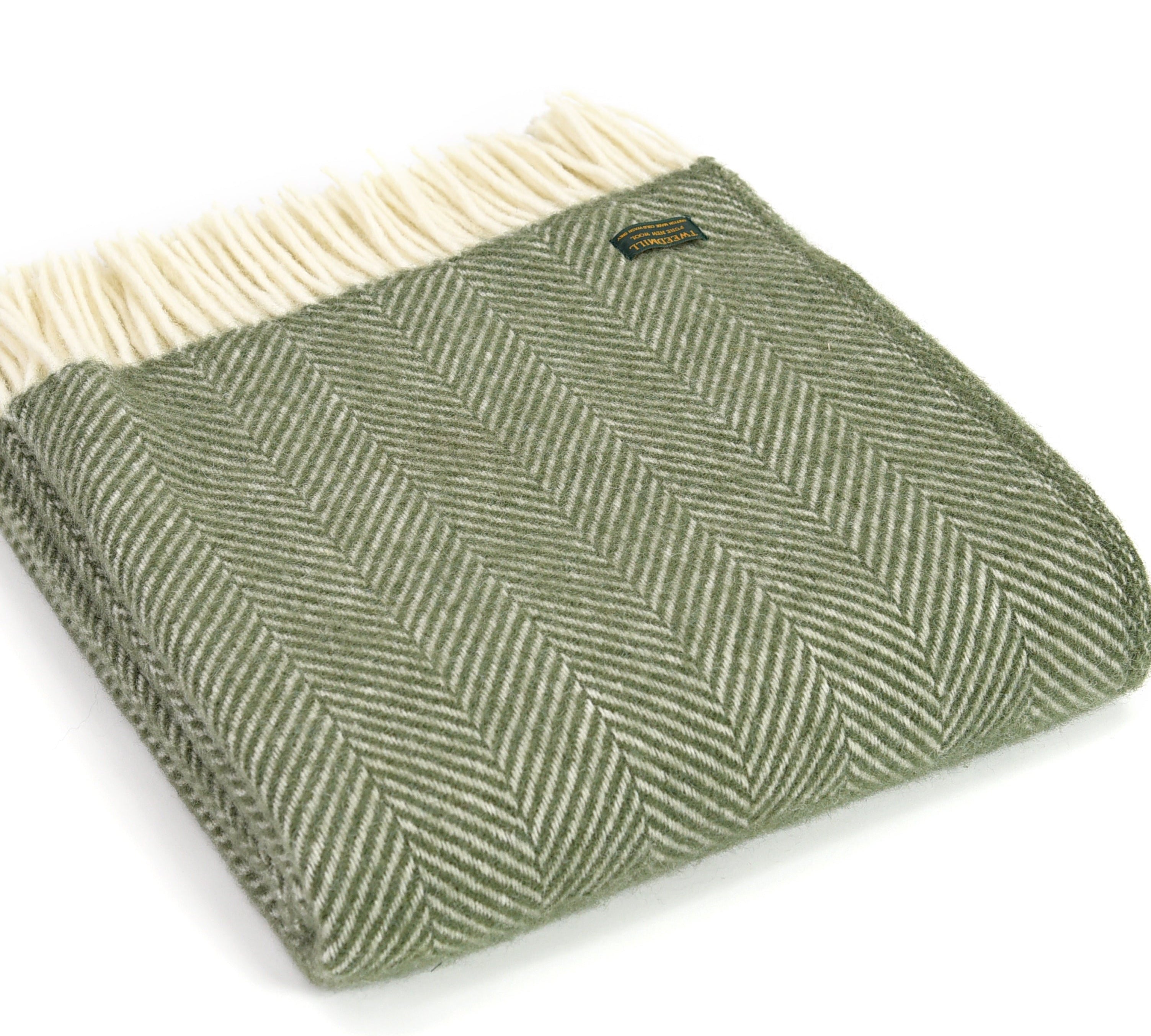 olive green herringbone wool blanket