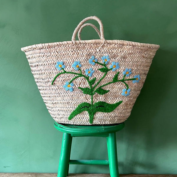 Hand Embroidered Floral Shopping Basket by Bohemia