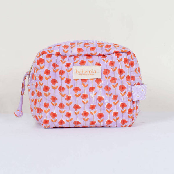 Floral cosmetics bag in lilac