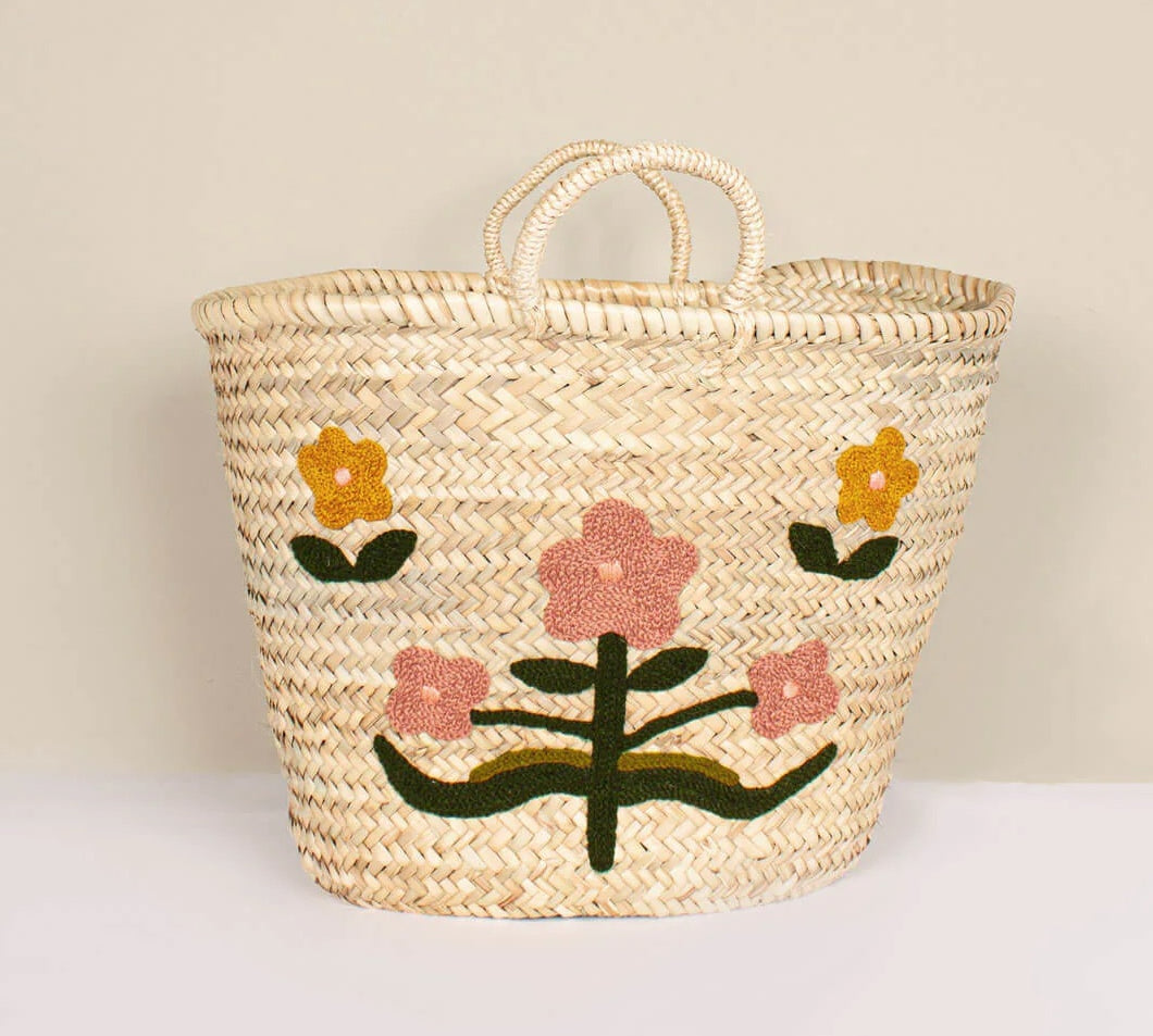 Hand Embroidered Posy Shopping Basket by Bohemia