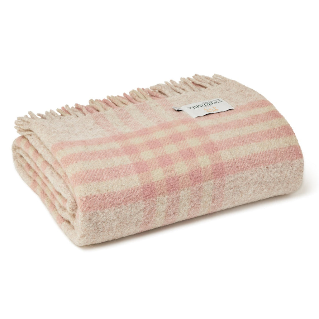 Tweedmill Hex Check Pink Wool Throw 