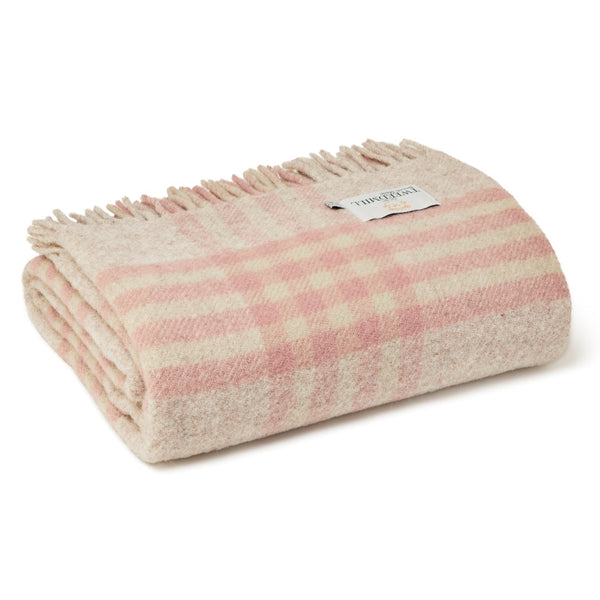 Tweedmill Hex Check Pink Wool Throw 