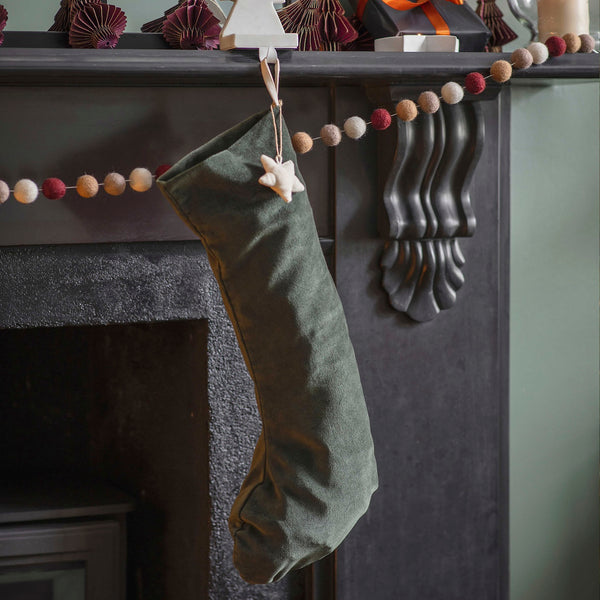 Velvet Christmas Stocking in Forest Green