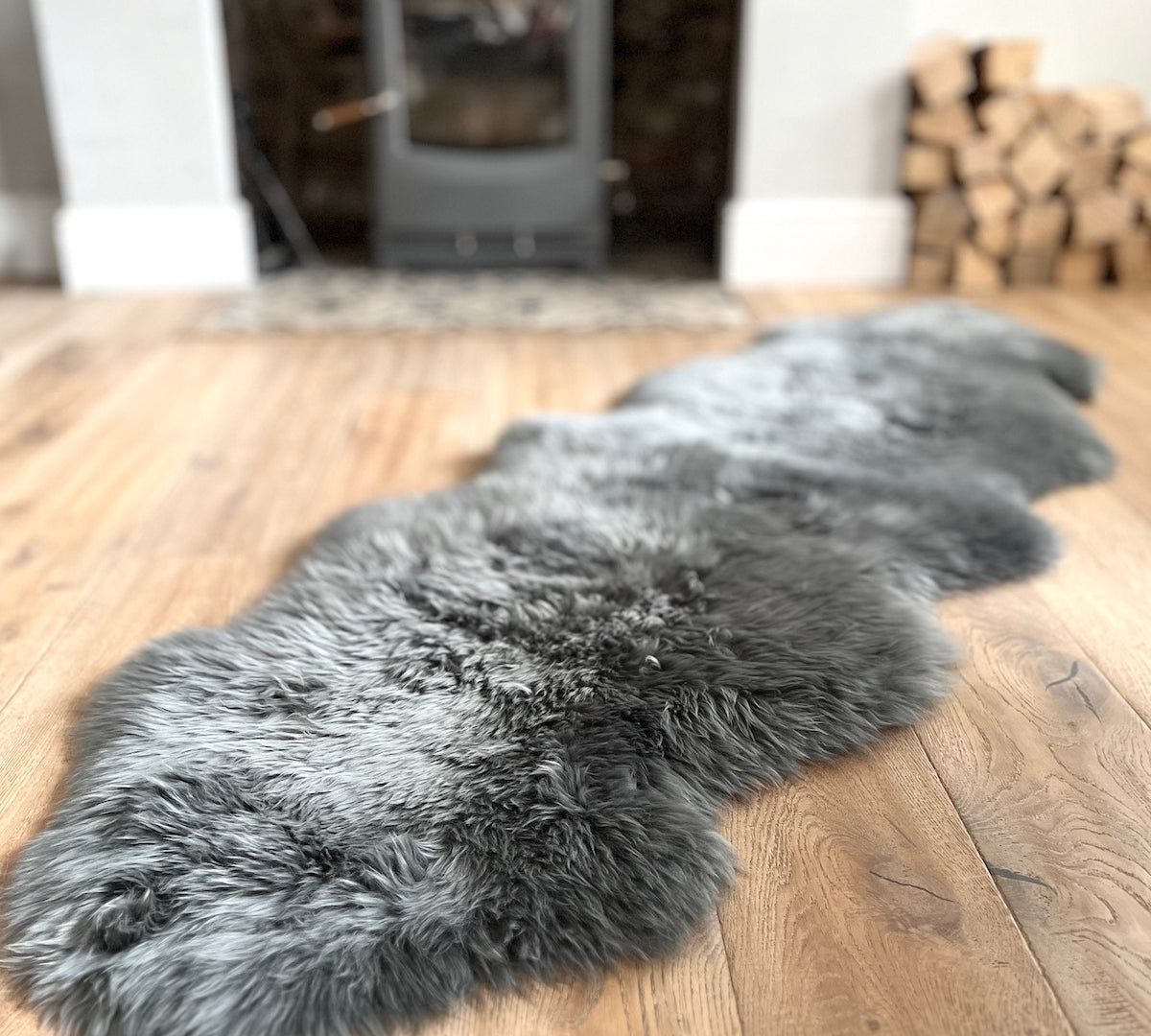 double sheepskin rug in grey