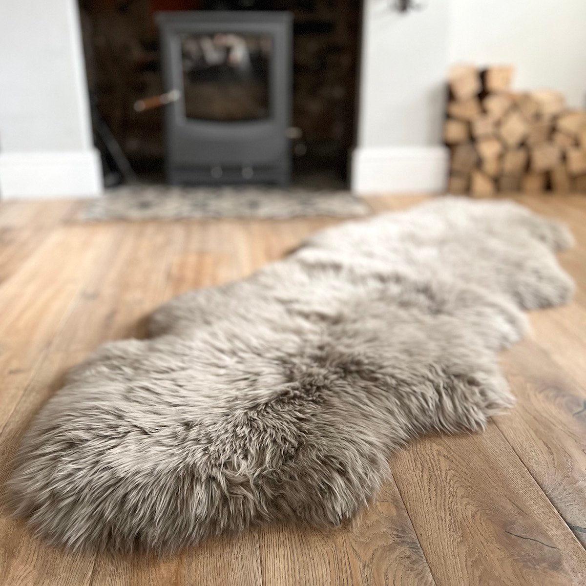 double taupe sheepskin rug 