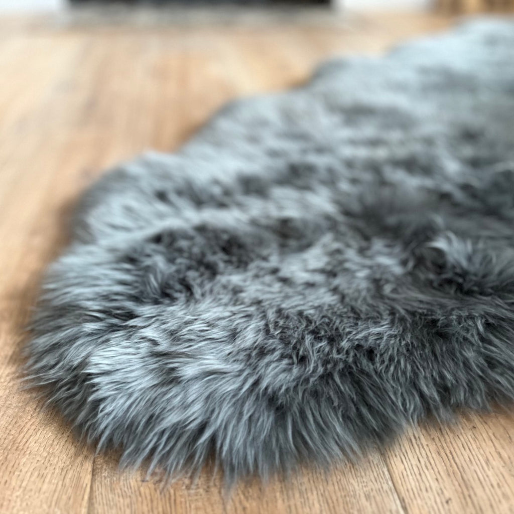 detail of grey sheepskin rug 