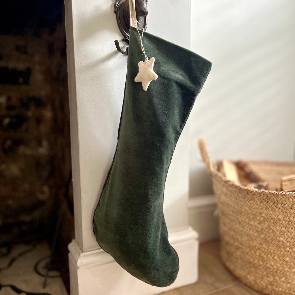 green velvet Christmas stocking