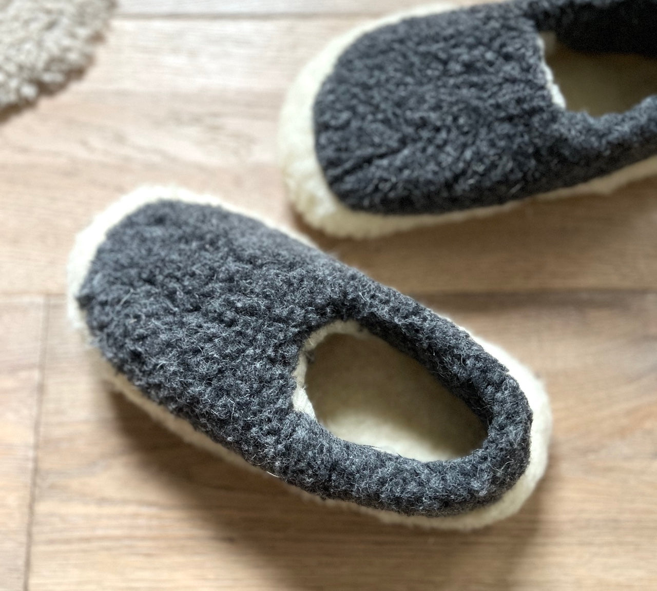 dark grey fleece wool slippers by YOKO