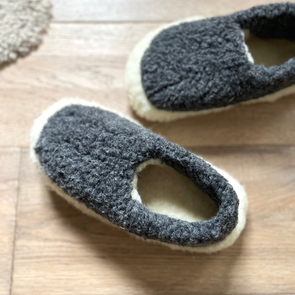 dark grey fleece wool slippers by YOKO