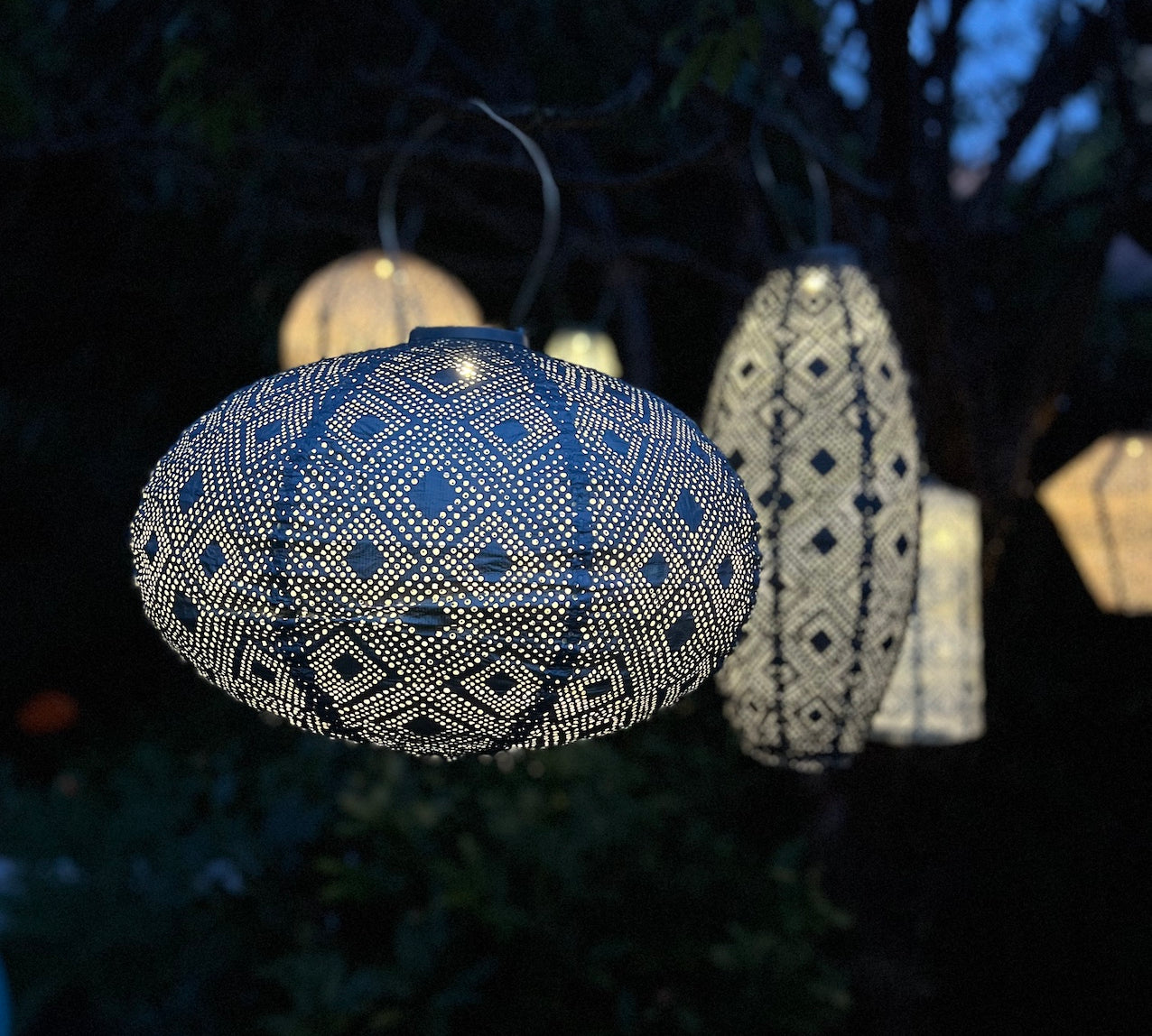 large blue solar garden lantern