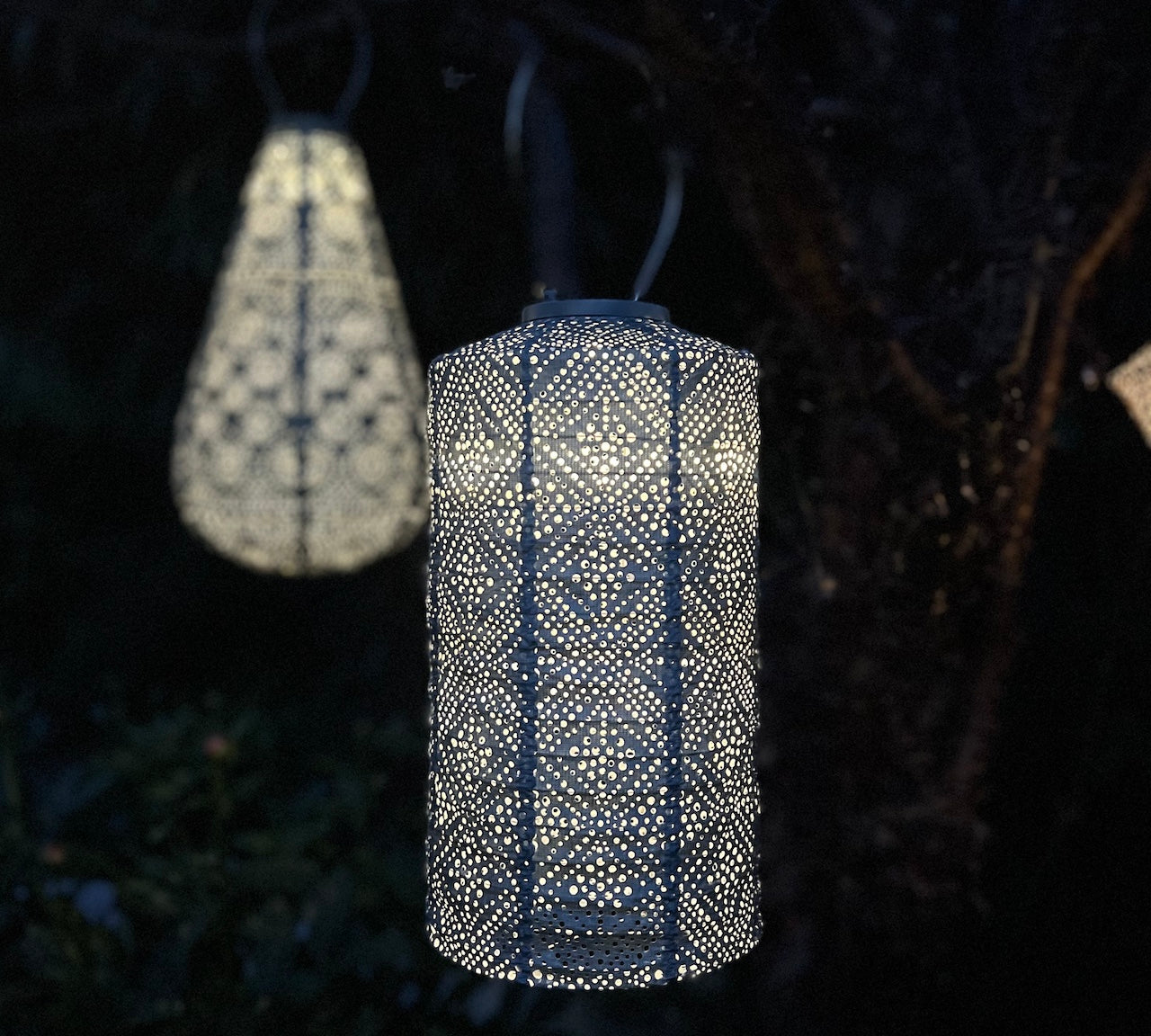 blue solar garden lantern
